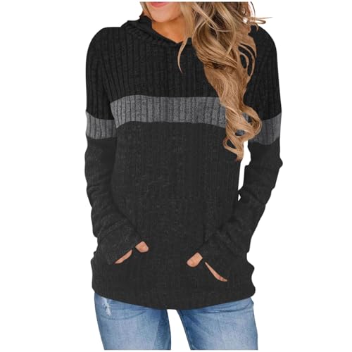 Pull multicolore contraste pour femme avec grande poche et capuche confort