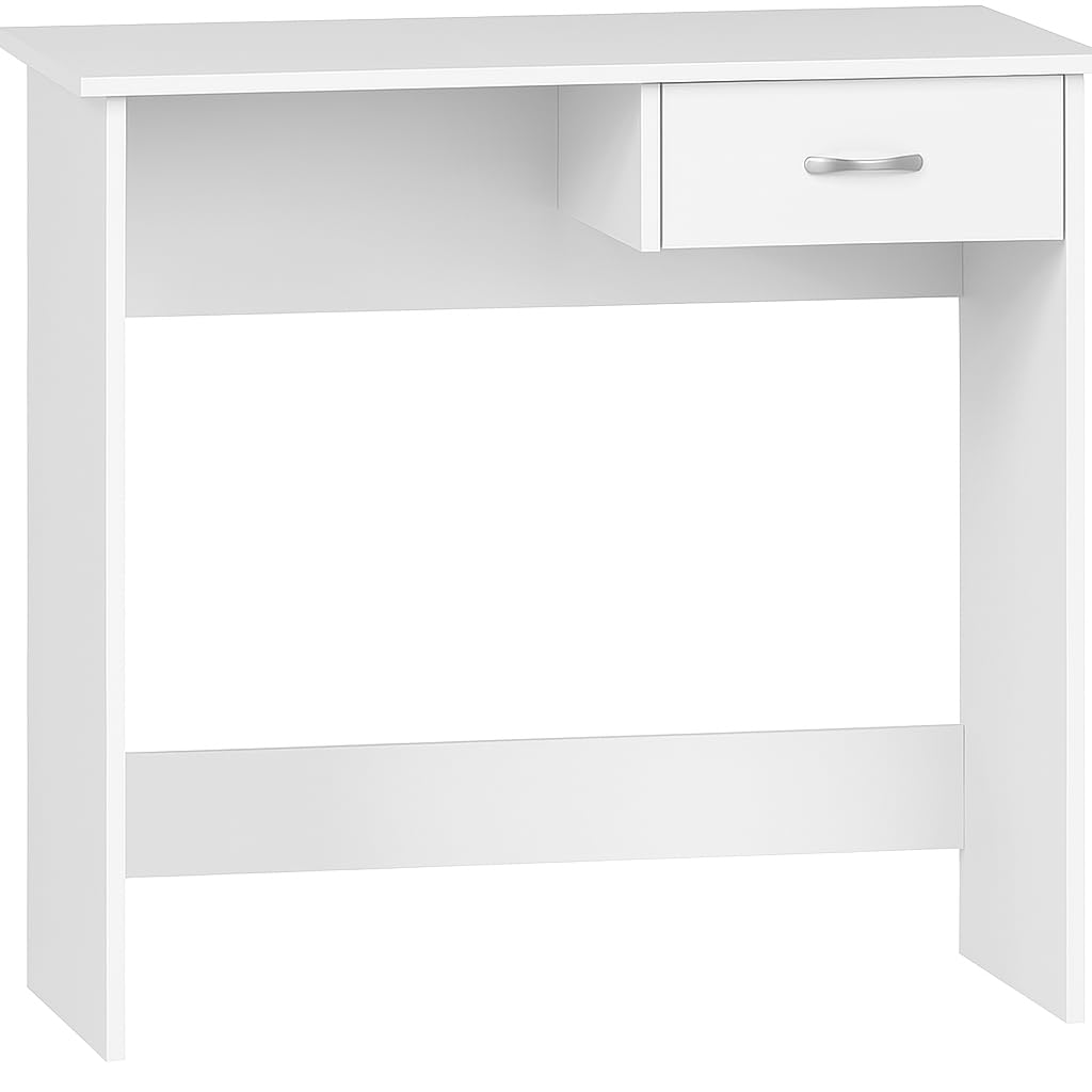 Shefa Line Nano Desk – Modern White Computer Desk, White Dressing table, Compact 90x50cm Work Table for Home Office or Bedroom, Study Table with Storage Space