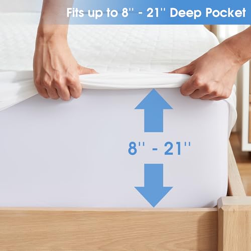 Hanherry 100% Waterproof Mattress Protector Twin Size, Mattress Cover 3D Air Fabric Cooling Mattress Pad Cover Smooth Soft Breathable Noiseless, 8''-21'' Deep Pocket