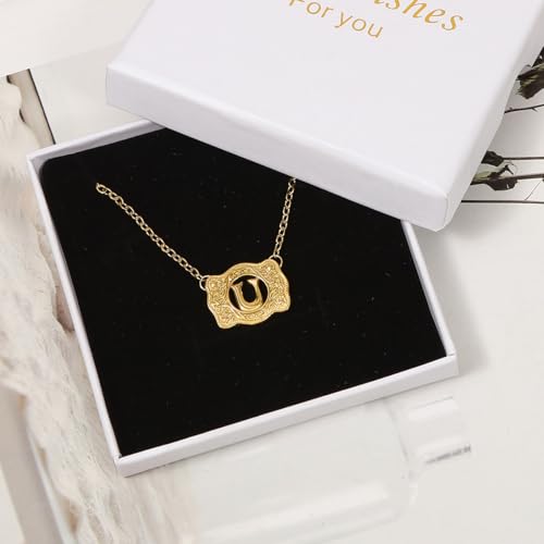 14K Gold Belt Buckle Necklace Western Style Initial Letter Pendant Necklace, Decorative Belt Buckle Frame Design