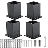 Nrspp 4x4 Post Base, 4 Sets Post Anchor, (Inner Size 3.6'x3.6') Black Metal Powder-Coated Deck Post Base Support for Outdoor Fence,Mailbox,Pergola Brackets Fence Kit
