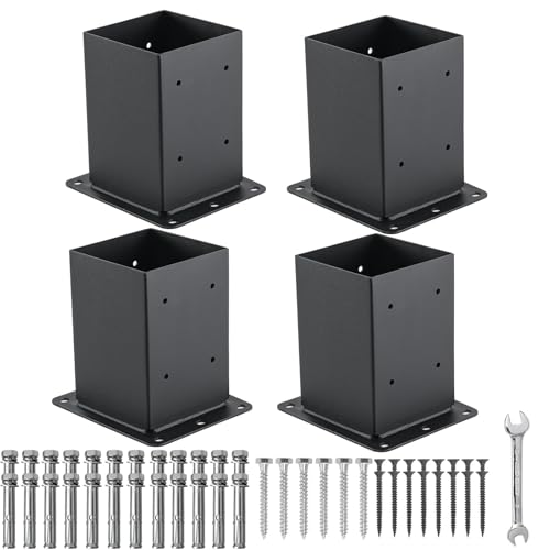 4x4 post base with anchors, 4-pack, black steel
