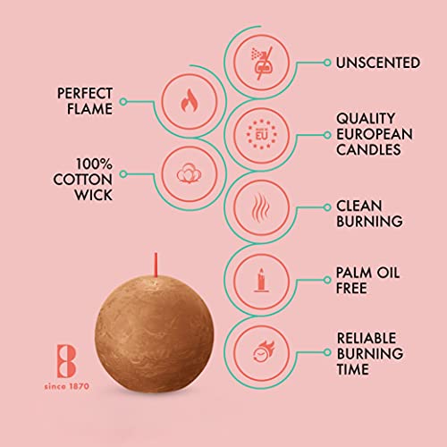 Bolsius 3 Pack Spice Brown Rustic Ball Pillar Candles - 3 Inch - Premium European Quality - Natural Eco-Friendly Plant-Based Wax - Unscented Dripless Smokeless 25 Hour Party Décor And Wedding Candles #TOP2