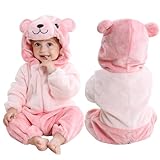 COOKY.D Winter Uniseks Baby Romper met Dierenkap 0-36 Maanden, Roze Beer, 3-6 Maanden