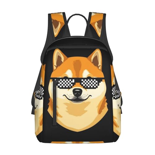 Casual Daypack with Water Bottle Pocket, Perfect for Travel, Work, and Daily Use, Funny Shiba Inu Thug Dog Life Sunglasses Daypack Rucksack