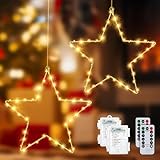 Ollny LED Fensterdeko Stern Weihnachtsbeleuchtung, 2 Stück 80 LED mit Timer Frenbedienung, Batteriebetrieben 8 Modi für Weihnachtsdeko Fenster Deko(warmweiß)