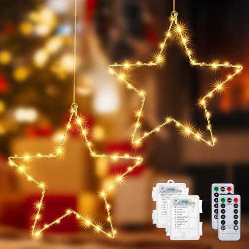 Weihnachtsstern Fenster LED 26 Ollny LED Fensterdeko Stern Weihnachtsbeleuchtung, 2 Stück 80 LED mit...