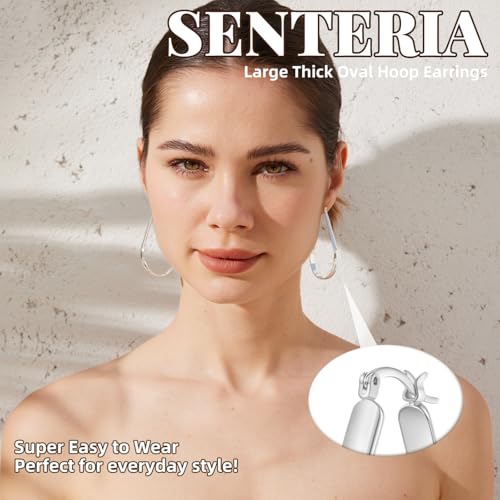 Senteria 5MM Wide Sterling Silver Hoop Earrings For Women Hypoallergenic Thick Silver Hoop Earrings Lightweight Oval Big Silver Hoop Earrings for Women 30/40/65MM2