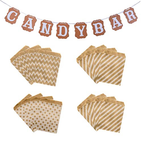 Candy Bar Kits de Fêtes Bannière de Guirlande de Bonbons Pochette Emballage Aliment Sachets Sachets Candy Bar Sacs en Papier 100 Pièces 4 Modèles, pour Anniversaires, Mariages, autres Célébrations