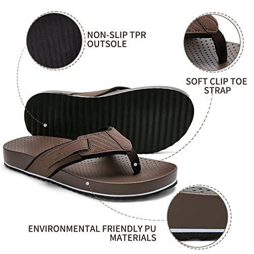 Men's Flip Flops Beach Sandals - Brown Adjustable Summer Thong Sandals Slides With Arch Support Orthopedic Comfortable Slip On Shoes For Outdoor Indoor House Travel Us Size 10 #TOP2