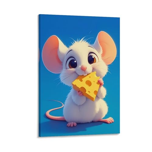 Lienzo decorativo para pared con dibujo de queso moderno y ratón de acuarela para dormitorio