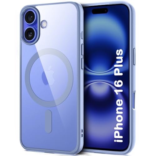 Image of TheGiftKart Ultra-Hybrid Shockproof Back Cover Case for iPhone 16 Plus Compatible with MagSafe | Crystal Clear Hard Back Cover Case for iPhone 16 Plus (PC & TPU, Transparent Clear Back, Blue Bumper)