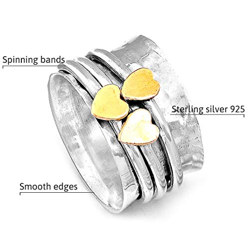Boho-Magic Spinner Ring For Women 925 Sterling Silver With Brass Hearts And Fidget Bands (11) #TOP4