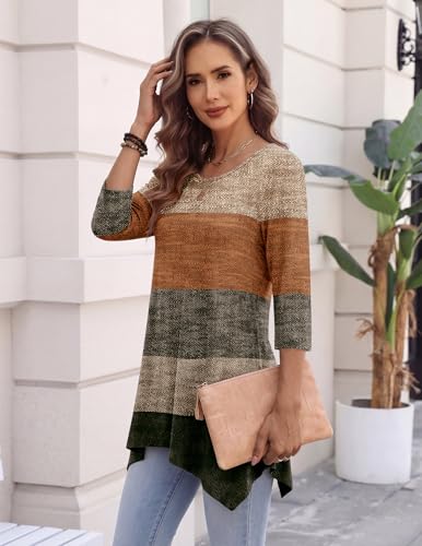 Image of Zeagoo Womens Tops 3 /4 Sleeve Loose Fit Dressy Tunics Plus Size Boho Shirts