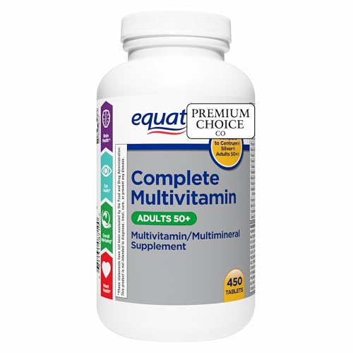 Premium Choice Co Equate 50+ Daily Multivitamin Supplement Tablets (450 Count) Complete Multimineral Formula for Men & Women - Includes Sticker
