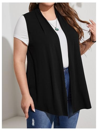 Image of Milumia Women's Plus Size Sleeveless Open Front Lightweight Casual Cardigans Black XX-Large Plus