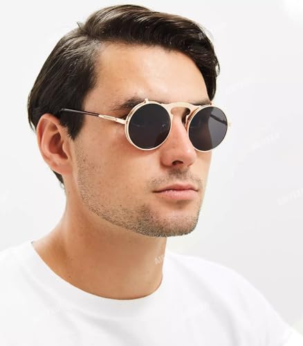 AIEYEZO Round Flip Up Sunglasses for Men and Women Rave Flip Glasses 90's Retro Steampunk Style2