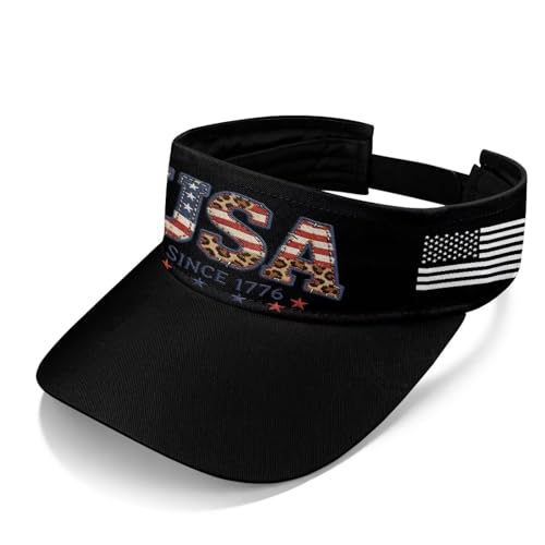 DISNIMO Black Since 1776 USA Visor Hats Patriotic American Flag Sports Sun Hat Golf Tennis Empty Top Baseball Cap, Semiquincentennial