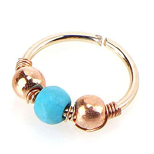 WensLTD 1 PC Stainless Steel Nose Ring Turquoise Nostril Hoop Nose Earring Piercing Jewelry (8mm)