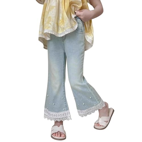 Baggy Flared Jeans for Girls High Waist Stretch Wide Leg Slim Y2K Cute Bell Bottom Kids Fall Lace Hem Kids Bottom