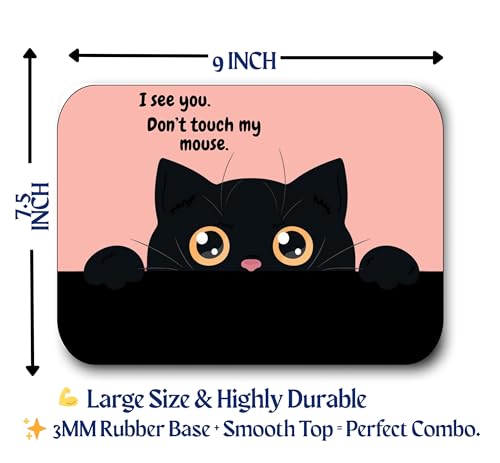 Image of Funny Black Cat Mouse Pad | Anti-Skid Rubber Base, Smooth Tracking Surface, Durable 3mm Thick | 9 x 7.5 Inch Office & Gaming Mousepad - Cute Cat Peek Design