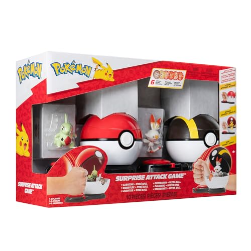 Pokémon Surprise Attack Game - 5.1 cm Larvitar und Scorbunny mit Poké-Ball und Ultra-Ball Plus 6 Angriffsscheiben