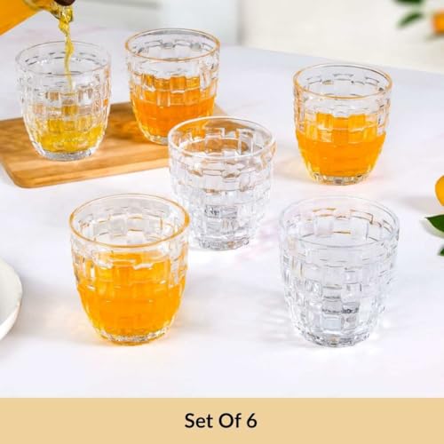 Image of Nestasia Transparent Small Juice Glasses Set of 6 (260 ml Each) - 100% Food Safe & Dishwasher Safe Basket Weave Textured Tumblers - Ideal for Water, Tea, Coffee & Refreshments - Perfect for Gifting