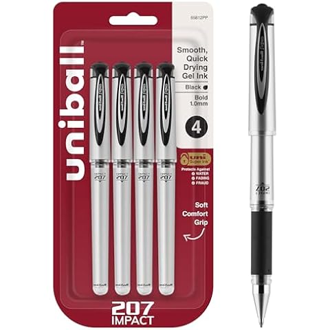 uni-ball 207 Impact Gel Pens, Bold Point (1.0mm), Black, 4 Count Cover