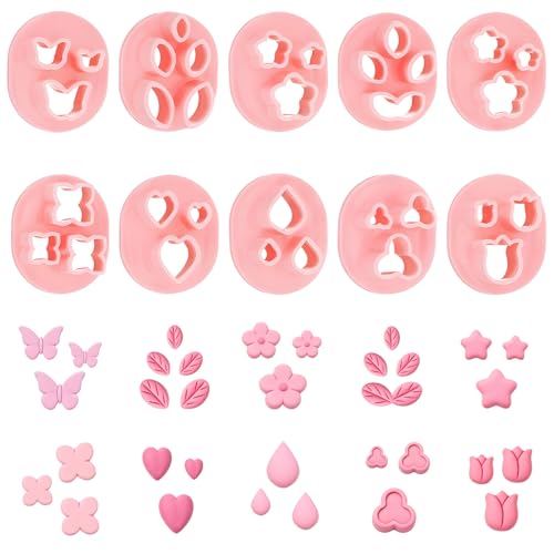 10 PCS Polymer Clay Cutters Flower Petal Clay Cutter for Earrings Making 10 Shapes Floral Leaf Butterfly Heart Clay Molds DIY Jewelry Tools