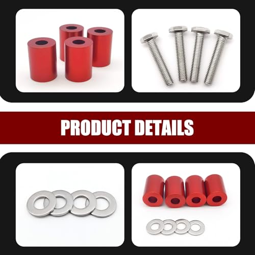 Image of 1 Set Racing Modification Parts JDM Hood Heightener, Automotive Turbo Motor Hood Spacer Riser Kit, Durable Original Aperture 8MM Aluminum Alloy Hood Gasket, Universal for Most Cars (Red)