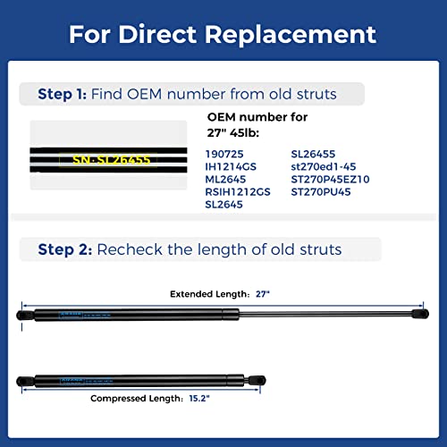 27 Inch 45 Lbs Gas Struts Spring Shocks Replacement Lift Supports For Undercover Bedcover Tonneau Cover, St270Ed1-45 St270P45Ez10 2Pcs Set #TOP4
