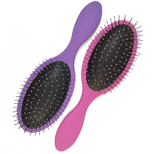 Hair Brush Set – Pink and Purple, Ultra-soft Bristles, Effortlessly Detangles All Hair Types for Men, Women, Wet and Dry Hair, 2-Pack
