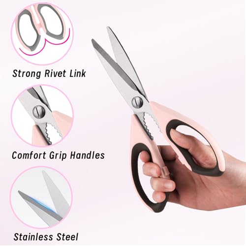 2 Pack Kitchen Heavy Duty Scissors with Magnetic Holder,Dishwasher Safe Shears for BBQ,Kitchen,Stainless Steel Scissor All Purpose,(Blue,Pink) - image 5