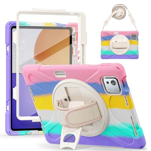 Coque tablette Xiaomi Pad 7S Pro rose arc-en-ciel silicone robuste avec bandoulière amovible