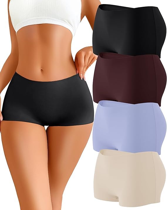 SunFlux® Womens Seamless Boy Shorts Underwear Soft Stretch No Show Boxer Shorts Briefs Panties for Ladies 4 Packs-picture-31