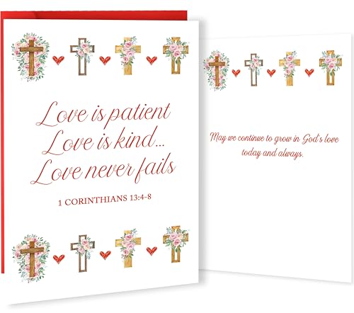 Hongshan Religious Valentines Day Card,Christian Cross Valentines Day Gift for Women Men,Greeting Card for Baptism, Prayer, Christening