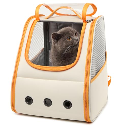 Kono Hunde & Katzenrucksack bis 5,9 kg, Transportrucksack Tragbar mit Netzfenster, Atmungsaktive Cat Backpack & Dog Backpack für Haustiere Reisen (Beige)