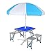 Table Pliante Valise Ensemble de Tables et Chaises Siamoises en Alliage D'aluminium 4 Sièges Pliable Portable Poignée de Bagage Design Trou pour Parasol