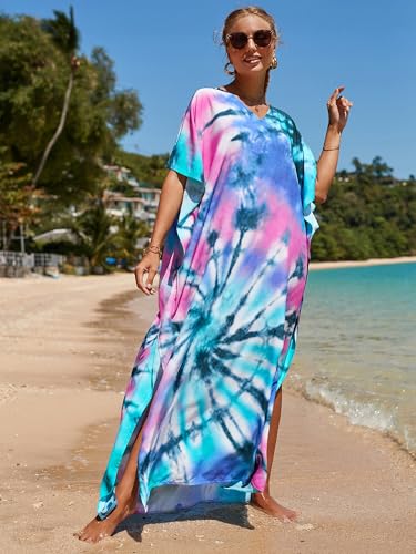 Image of Moss Rose Kaftan Dresses for Women V Neck Summer Swimsuit Cover up Caftan Maxi Beach Dresses