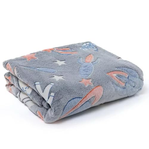 Image of Ultra-Soft Space Themed Baby Blanket for Kids - Plush Grey-Blue Fleece with Rockets, Astronauts & Planets - Cozy Nursery Bedding & Stroller Wrap (Rocket Grey)