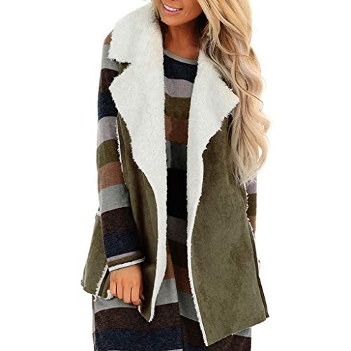 Women's Waistcoat Vest Sherpa Jacket Casual Open Front Cardigan Faux Fur Suede Cozy Vest Pockets Sleevess Winter Jacket Coat (Army Green, XL)
