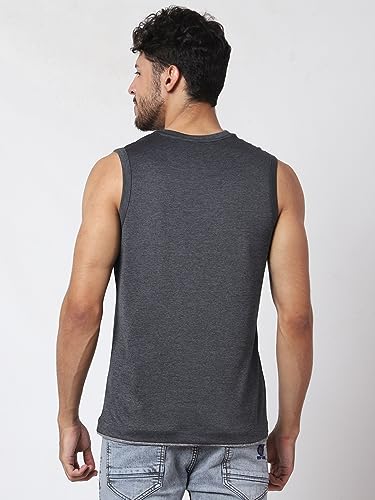 Image of Men's Lycra Blend Sleeveless Fitness Tanks Top for Quick Dry in Muscle Workout, Causal Running, Exercise Training, Swimming Vest