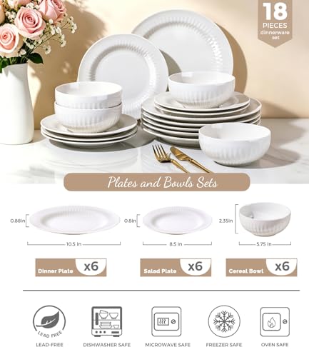 Image of LeRatio Ceramic Dinnerware Sets for 6,Porcelain Plates and Bowls Sets,Handmade Reactive Glaze Dishes Set, Oven&Dishwasher & Microwave Safe,Service for 6