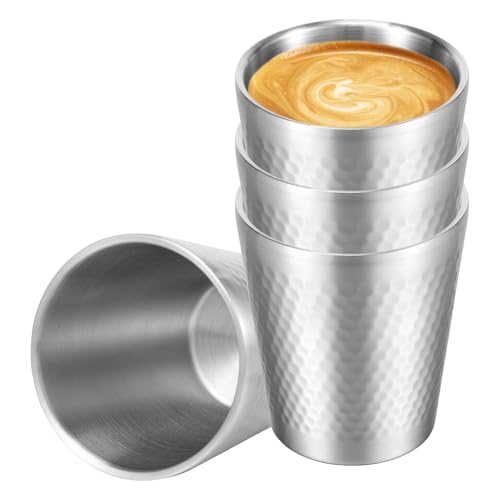 QINGLANG 4 vasos de acero inoxidable de 300 ml, apilables, de doble pared, reutilizables, de metal, para cerveza, para camping, senderismo, actividades al aire libre, interiores
