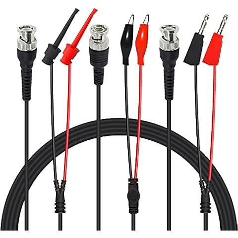 Cleqee BNC Test Leads Set, Oscilloscope Probes, BNC to Alligator Crocodile Clips + BNC to Minigrabber Test Hook Clips + BNC to Dual Stackable Banana Male Plug Cable Q9 Wire Kit Cover