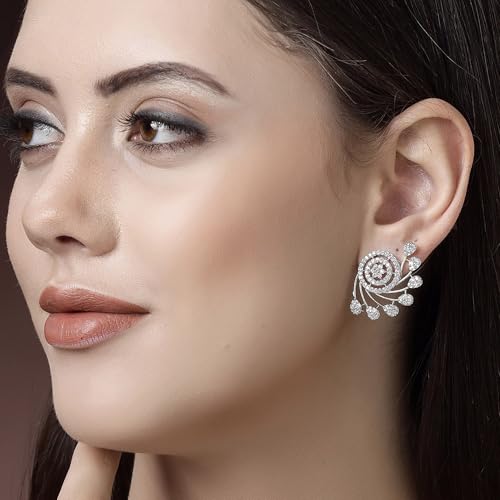 Image of Zeneme Fashion Stylish Silver Plated Earring Rhodium Plated American Diamond Crystal Earrings For Women & Gifts For Girls
