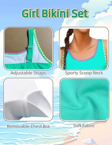 Image of Teen Girls Swimsuits Two Piece Girls Bathing Suit Bikini Sets with Chest Pad Size 9-16 Years