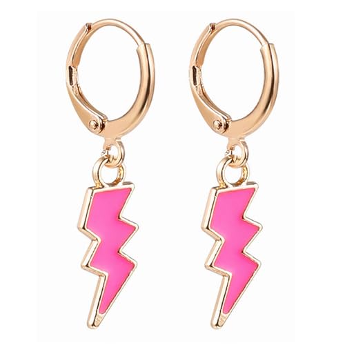 Image of Smiley Face Earrings Huggie Hoop Y2K Preppy Happy Lightning Bolt Heart Star Small Dangle Colorful Gold White Red Pink Yellow Blue Jewelry