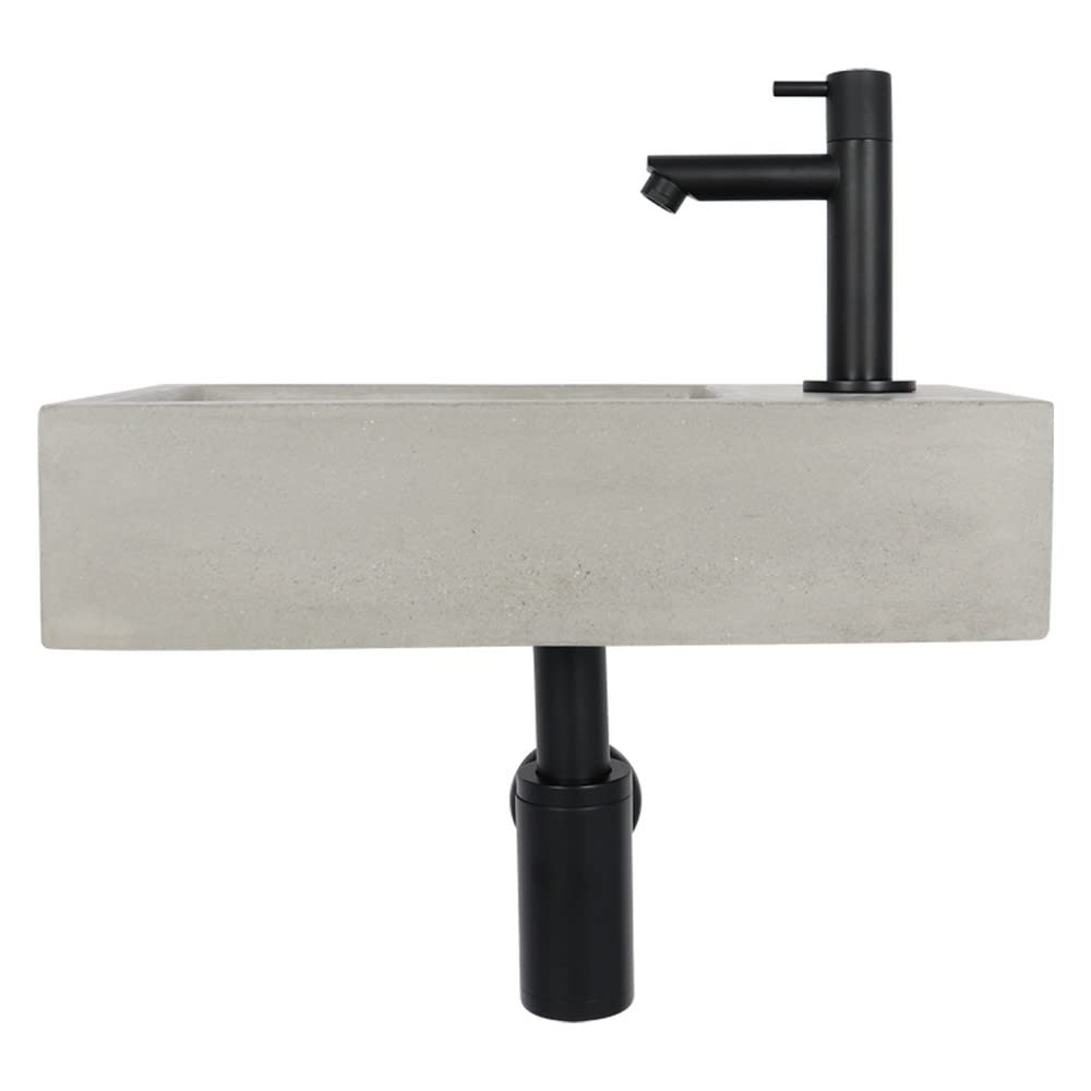 Differnz Jukon Lavabo - Lave main Béton Gris Clair - Robinet Droit Noir Mat - Ensemble Complet - 38,5 x 18,5 x 9 cm