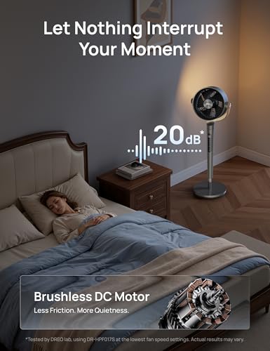 Image of DREO Smart Fan for Bedroom with RGB LED, 150+120 Omni-directional Oscillating, Quiet 20dB Fan, 100ft Air Circulator Pedestal Fan with DC Motor, 12 Speeds, 6 Modes, 37-42 inch Height, Wi-Fi /Voice /Alexa